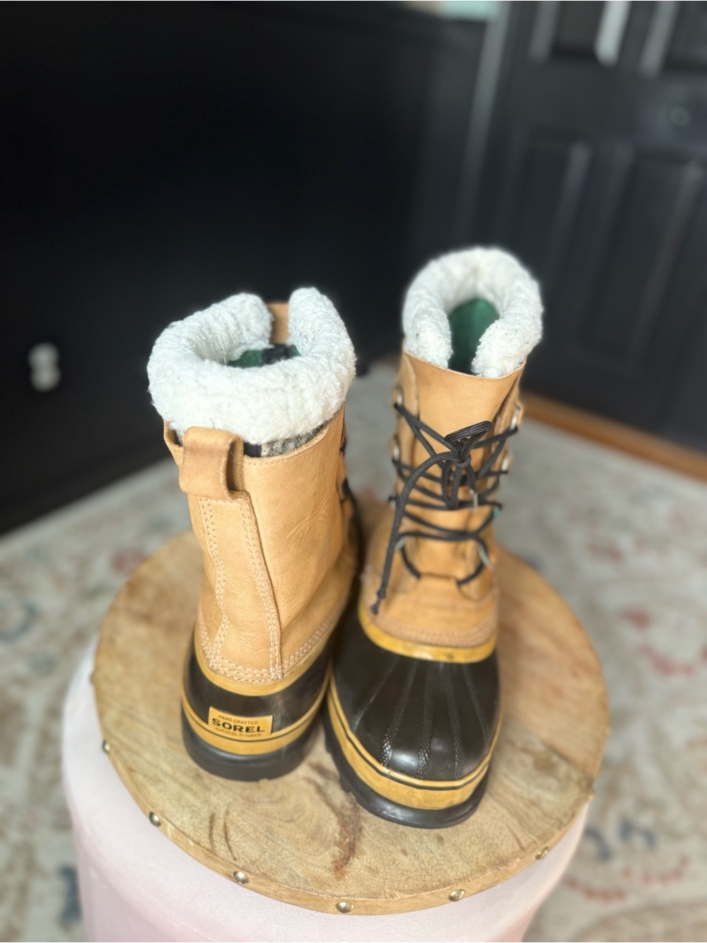 Sorel Tan and Dark Brown Lace-Up Winter Boots with Sherpa Collar